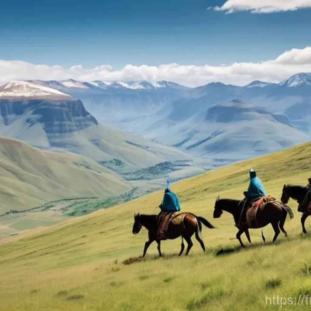 레소토에서 촬영된 유명 영화 및 다큐멘터리 - **Prompt 1: Basotho Horsemen in the "Kingdom in the Sky"**
    A wide shot capturing the majestic, s...