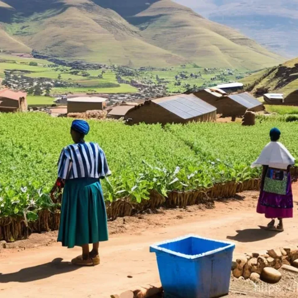 레소토와 유엔 관계 - **"A vibrant, positive scene in a rural Lesotho village showcasing sustainable development and innov...