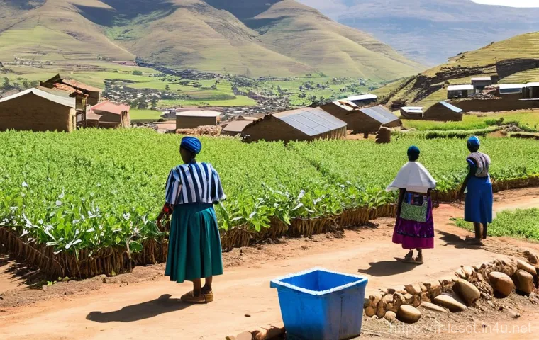 레소토와 유엔 관계 - **"A vibrant, positive scene in a rural Lesotho village showcasing sustainable development and innov...