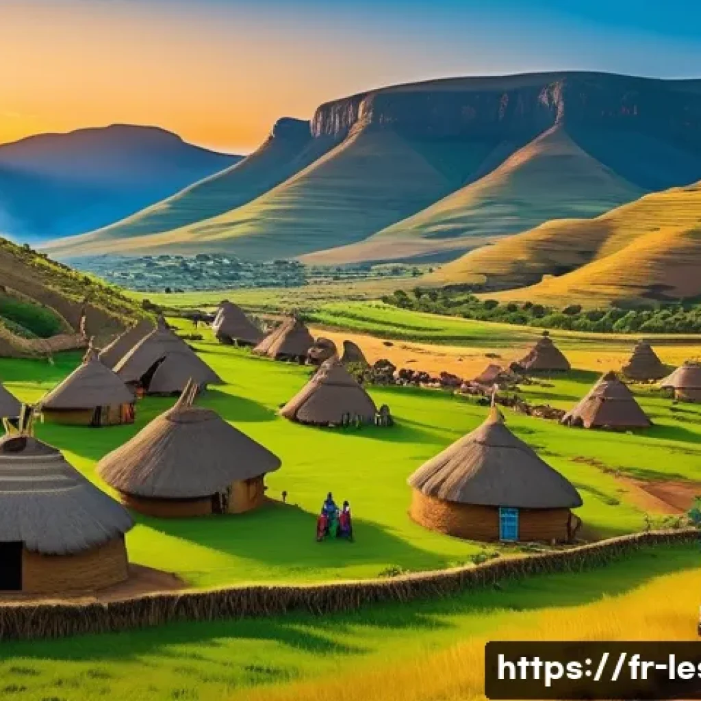 레소토의 주요 사건 - A vibrant traditional Basotho village scene set in the precolonial era under the reign of King Mosho...