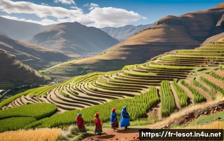 레소토 경제 주요 산업 - A traditional Basotho farmer family working together in a mountainous Lesotho village, cultivating m...