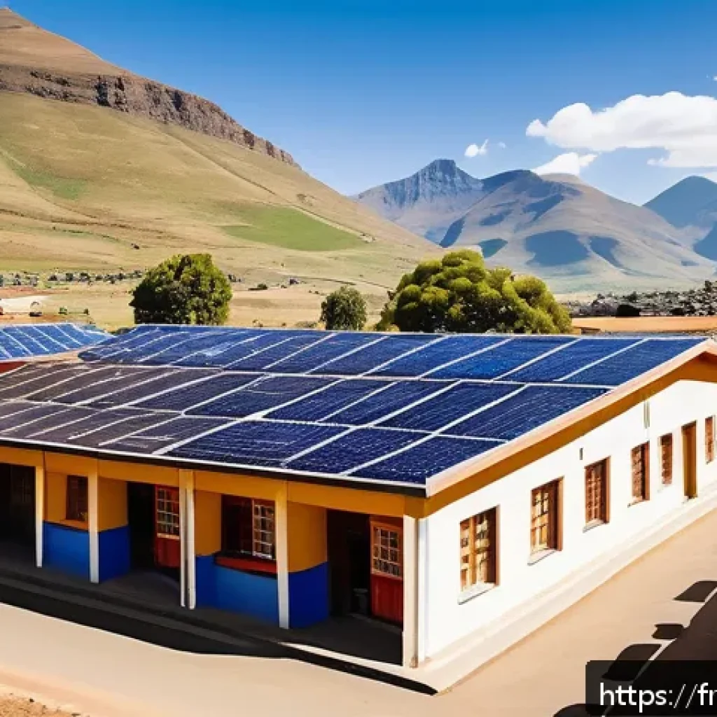 레소토의 교육 시스템 - A vibrant rural school scene in Lesotho showing a recently renovated school building with bright cla...