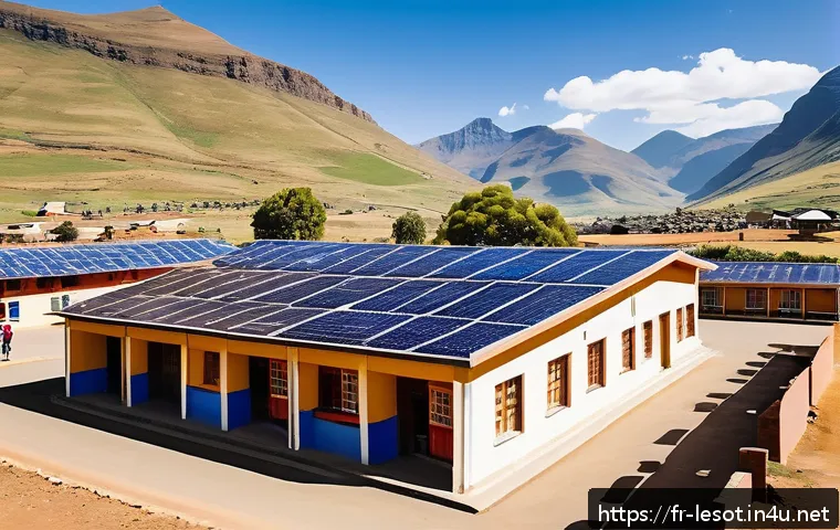 레소토의 교육 시스템 - A vibrant rural school scene in Lesotho showing a recently renovated school building with bright cla...